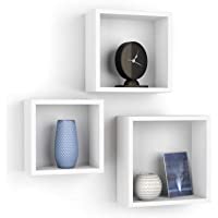Mobili Fiver- Set de 3 estantes de Pared Cuadrados- Giuditta- Color Blanco Mate- Aglomerado y Melamina- Made in Italy